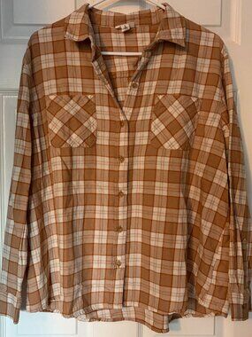 Vintage A.N.A Plaid Cotton Button Shirt Womens Size Petite Large Relaxed Fit